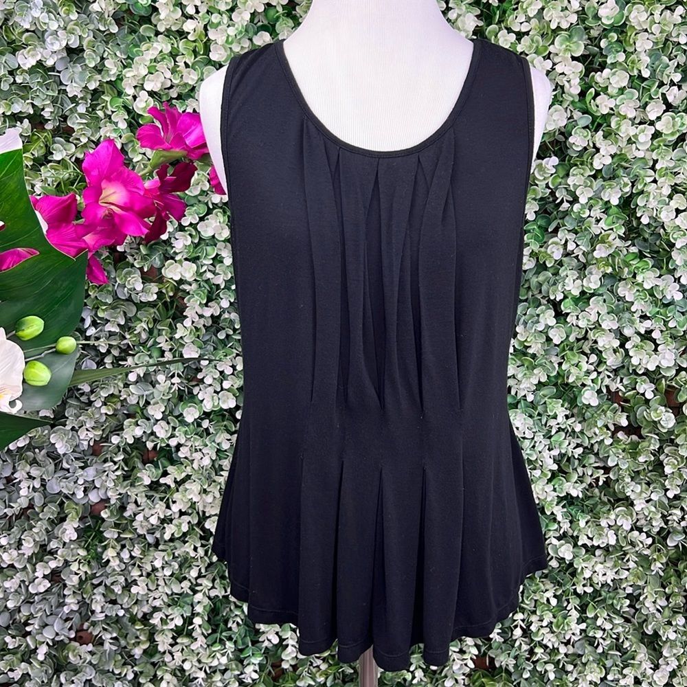 Max Studio Women’s Pleated Scoop Neck Black Tank Top